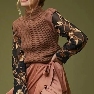 Anthropologie Current Air Floral Contrast Turtleneck Top XS